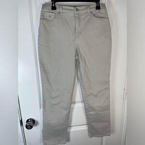 Gloria Vanderbilt Cotton Spandex Amanda Khaki Light Tan Logo Pockets Pants Sz 10